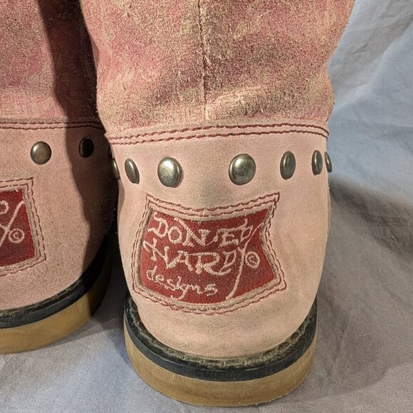 Ed Hardy Geisha Kiss of Death Pink Suede Faux Fur Lined Boots Women's US 6 - Picture 10 of 10